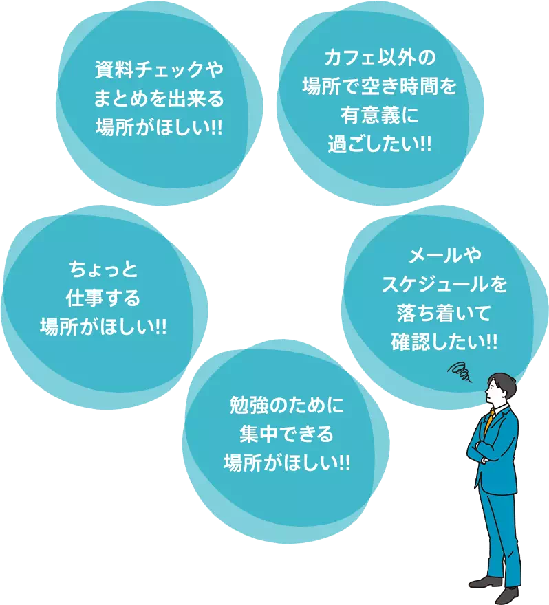 空き時間を有意義に過ごしたい！メールやスケジュールを落ち着いて確認したい！勉強のために集中できる場所がほしい！